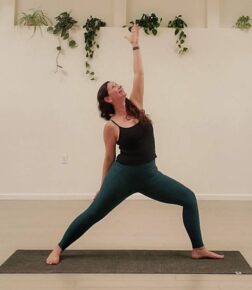 Laura Moir performing yoga, an instructor at Flex Gym in Oakland